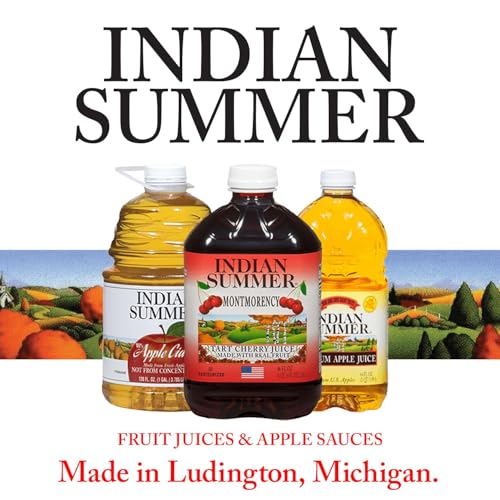 Indian Summer 100% Tart Cherry Juice, Montmorency Cherry Juice, 46 Ounce (Pack of 8)