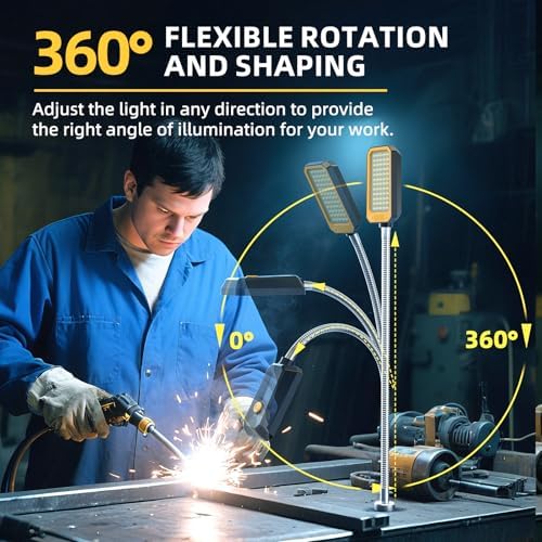 Magnetic Work Light, 9W Led Flexible Gooseneck with Adjustable Magnetic Base for Lathe Machine Milling Drill Press Workbench Industrial Lighting