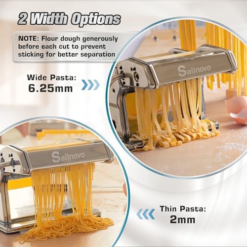 Sailnovo 3-in-1 Pasta Maker with 9-Setting Pasta Roller & Cutters
