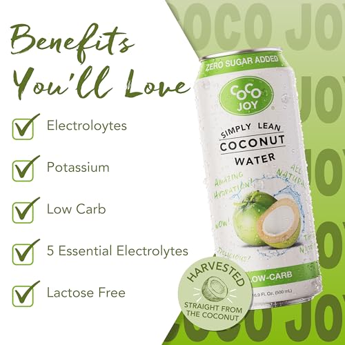 CoCo Joy Natural Coconut Water, Low-Calorie, High-Calcium, Nutrient-Rich Drink 12 pack