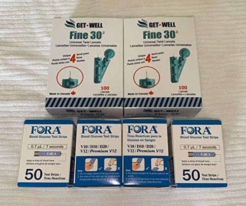 GET WELL Fine 30g Universal Twist Lancets 200 Ct. - Made in Canada & Fora V10/D10/D20/V12/Premium V12 Blood Glucose Test Strips 200 Ct. (Expiration