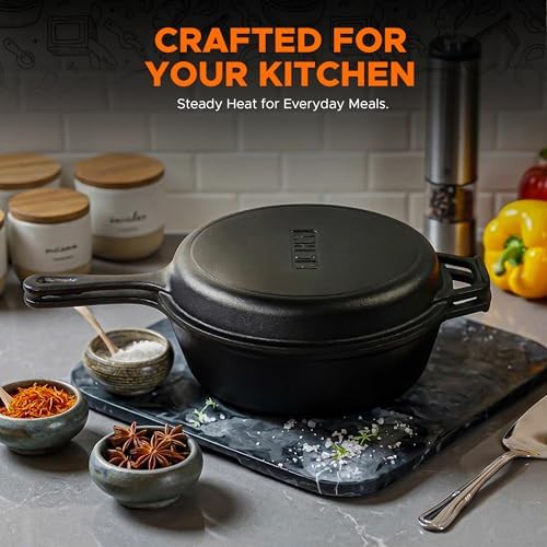 KICHLY Combo Cooker Cast Iron Dutch Oven with Lid 2 in1, PFAS Free Pre-seasoned Multi Cookware Skillet