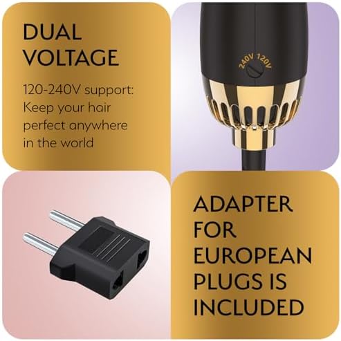 Professional Blowout Hair Dryer Brush, Black Gold Dryer and Volumizer, Hot Air Brush for Women, 75MM Oval Shape (Black Gold)