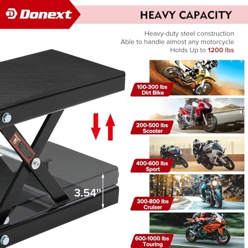 Motorcycle Lift Scissor Jack, 1200 LB Capacity Wide Deck Hoist Stand Maintenance Bikes ATVs Garage Repair Center Stand Lift Jack, Red