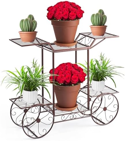 Sorbus® Garden Cart Stand & Flower Pot Plant Holder Display Rack, 6 Tiers, Parisian Style - Perfect for Home, Garden, Patio (Bronze)