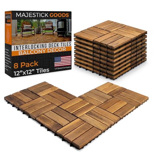 Majestick Goods 8-Pack Slat Acacia Wood Interlocking Deck Tiles