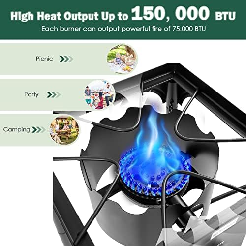 Goplus Outdoor Camping Stove, Dual Burner Propane Gas Cooker