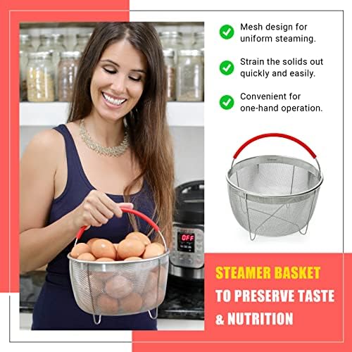 Salbree Steamer Basket for 6qt Instant Pot and Many Other Pressure Cookers | Stainless steel strainer insert with silicone handle fits the 6qt Instant Pot and most air fryers. Comes in 3 different sizes