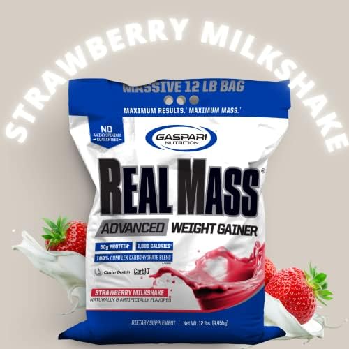 Gaspari Nutrition Real Mass: Advanced Weight Gainer, Protein and Complex Carb Blend, 50g Protein, 16g EAAs, Gluten-Free, 12 lbs (Vanilla Milkshake)