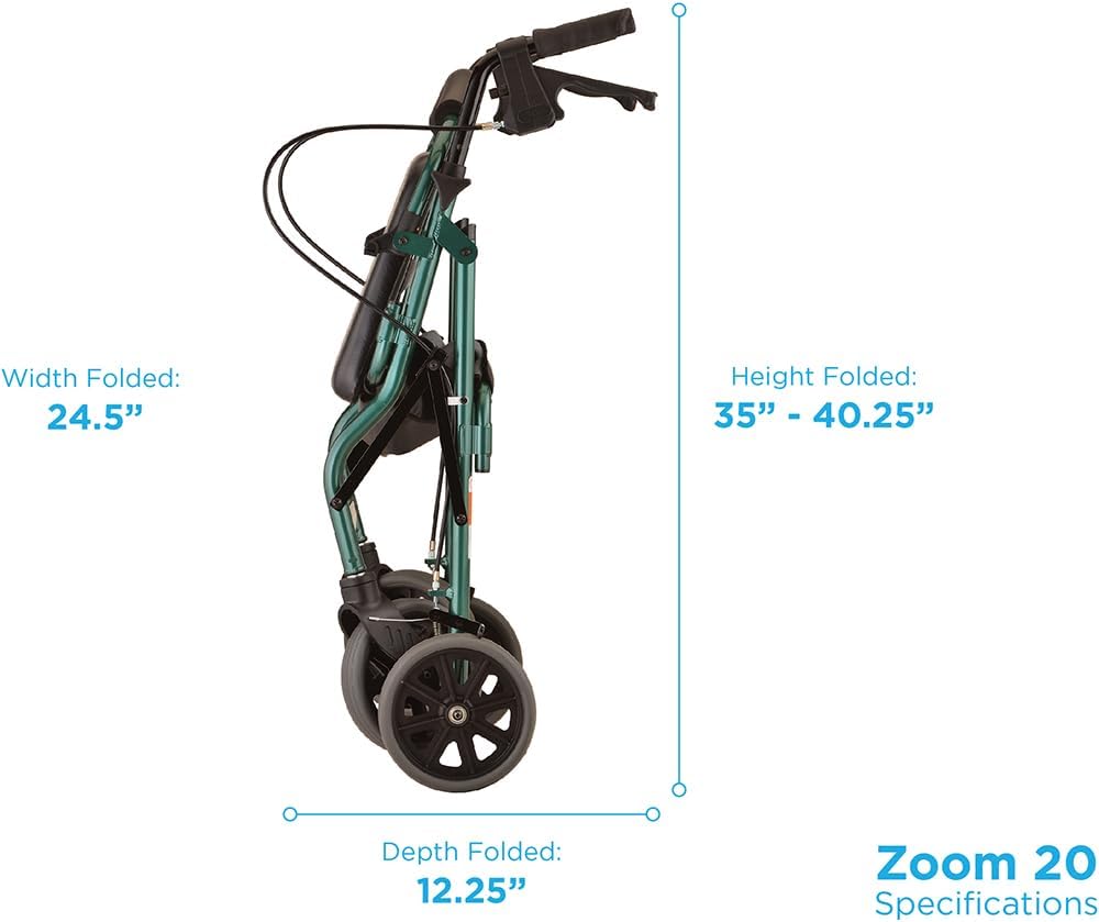NOVA Zoom 22 Rollator Walker for Seniors, Rolling Walker with Locking Hand Brakes, Padded Seat & 8" Wheels, Lock N Load for Easy Transport & Storage, Adjustable Height 5'5"–6'1", Red