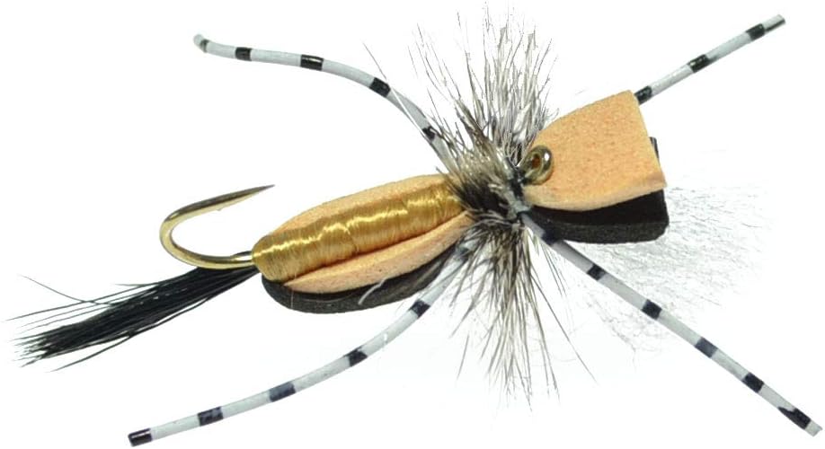 The Fly Fishing Place Hippie Stomper Black Tan Foam Body Trout Bass Dry Fly Fishing Flies - Set of 4 Hook Size 10