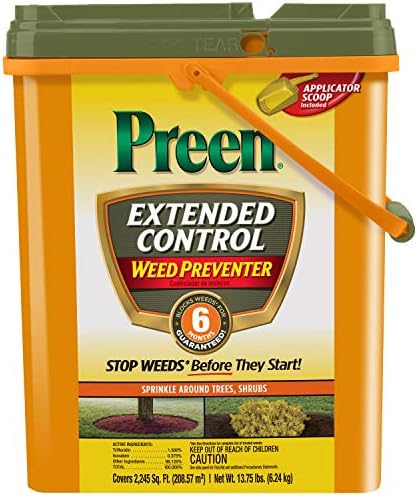 Preen Extended Control Weed Preventer - 4.93 lb. Bottle - Covers 805 sq. ft. | PreEmergent Herbicide for Garden Weed Control –Prevents Weeds up to 6 Months – For Perennials and Shrubs