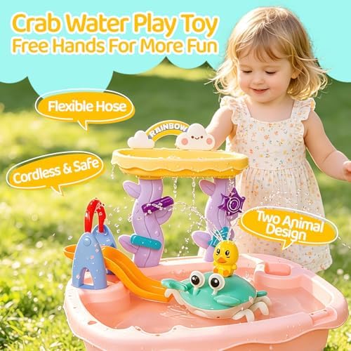 2026 Upgrade Water Table Pump, Rechargeable Crab Water Pump for Kids, Battery Powered 3 Modes Spray 2 Flow Settings, Continuous Flow 8 Hours