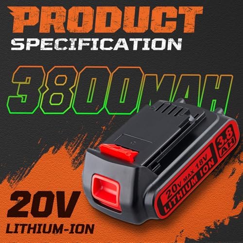 Masione 3.8Ah 20V Repalcement for Black and Decker 20V Lithium Battery BDL1805 LBXR20 LBXR2020-OPE Compatible with Black and Decker 20V Battery