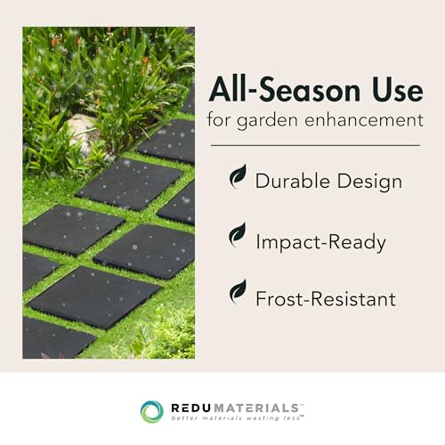 TierraVerde Faux Stone Square Stomp Stones, 12"x12", Black, 10-Pack | Durable Rubber Stepping Stones for Landscaping, Gardening & Walkways