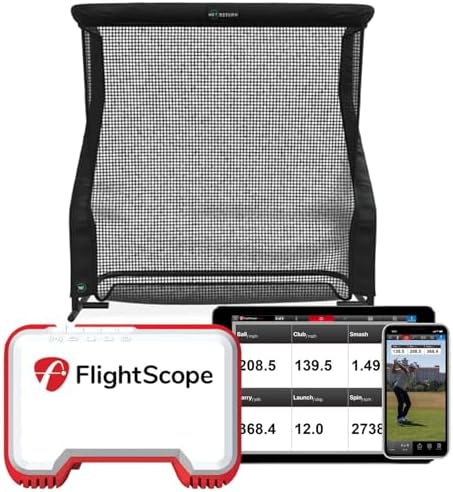 FlightScope Mevo Launch Monitor with The Net Return Home Series V2 Golf Net | 8 Swing Data Parameters, Skills Games, Video Capture, Swing Training | Indoor and Outdoor