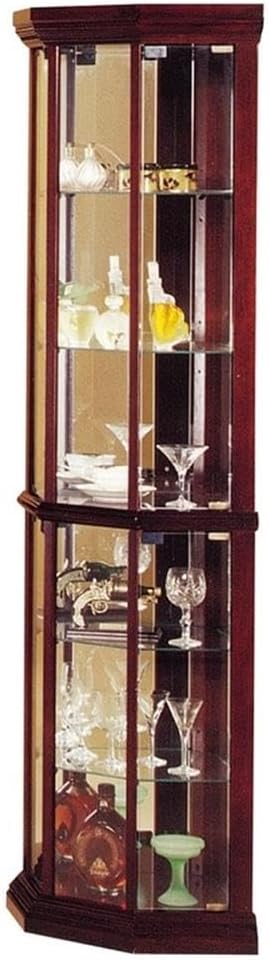 Acme Corner Curio Cabinet with 4 Glass Door with 5 Shelves. Wooden Frame & Mirrored Back, 16" L x 16" W x 71" H, Easy Assembly, Cherry Finish
