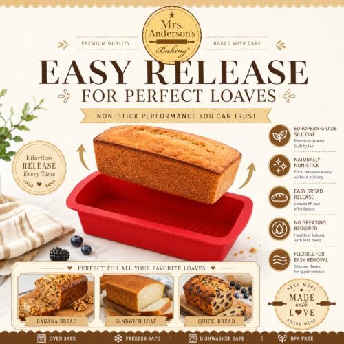 Mrs. Anderson's Baking Silicone Loaf Bread Pan, Non-Stick European-Grade Silicone