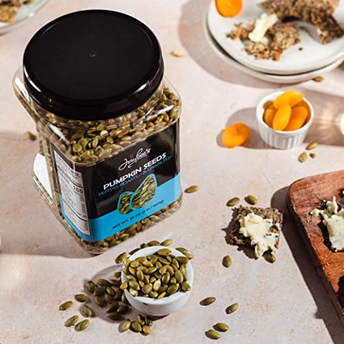 Jaybee's Unsalted Pumpkin Seeds 32 oz, Roasted Pepitas, Healthy Snack | Nutritious pepitas packed with protein and fiber, perfect for snacking or topping your favorite dishes.