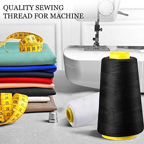BBTO 6 Rolls 3000 Yard Each Serger Thread Polyester Cones Spool Thread for Sewing Serger Overlock Quilting Sewing Machine (Black, White, Beige, Grey