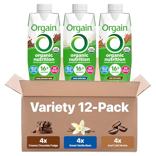 ORGAIN Organic Creamy Chocolate Fudge Shake 12 Pack, 11 FZ | Ready to drink grass-fed dairy protein, meal replacement, 20 vitamins & minerals, fruits & vegetables, non-GMO, gluten-free