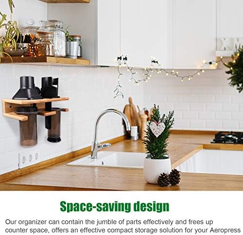Space Saving Organizer Wall Mount for Aeropress set, Polished Bamboo