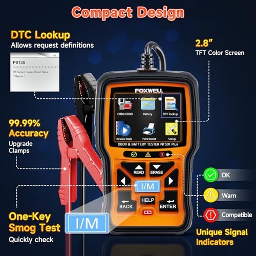 FOXWELL NT301 Plus 2 IN1 OBD2 Scanner Battery Tester with Storage Case Code Reader Scan Tool