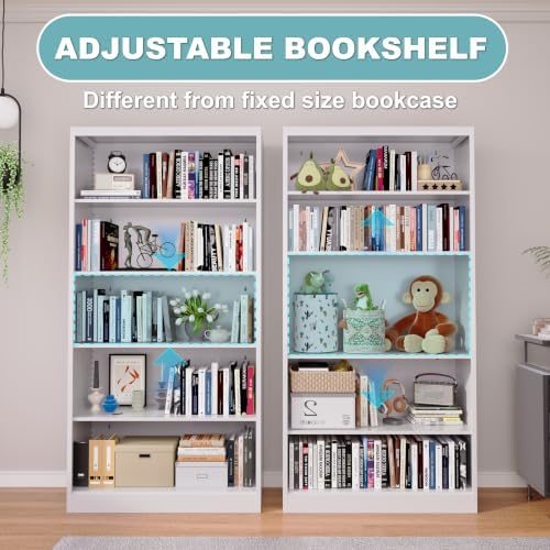 66 in Black Heavy Duty Metal Bookshelf, 5-Tier Adjustable Tall Bookcase, Industrial Floor Standing Storage Shelf 180 lbs Load Per Shelf for Living Room Home Office Bedroom Garage