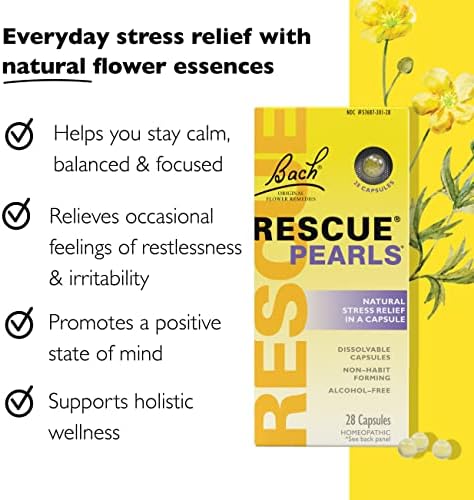 Bach RESCUE PEARLS, Natural Orange Vanilla Flavor, Natural Stress Relief, Homeopathic Flower Essence, Quick-Dissolve, Gluten & Sugar-Free, 28 Count