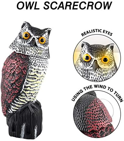 Plastic Owl Statue Decoys for Bird Control - Owl Scarecrow with Rotating Head for Garden, Yard and Outdoor Use | Scare Birds