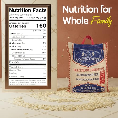 Golden Basmati Rice, 10LB, Gluten Free, Non GMO, Extra Long Grain Rice