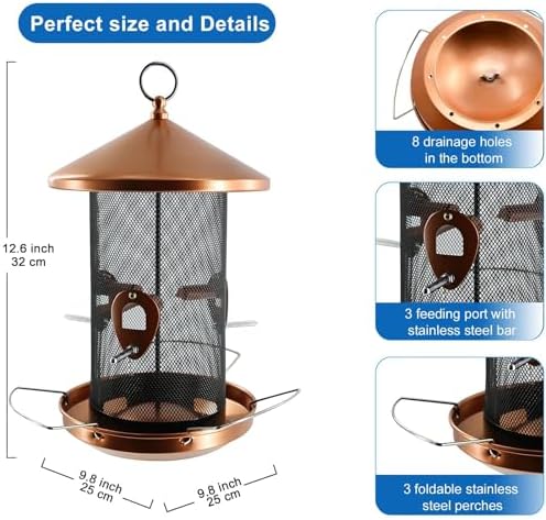Large Bird Feeders for Outside: 3-5LB Capacity Seed Feeding | 12.6inch Easy Hanging for Tree Garden Yard Outside Decor Cardinal Finch - Gardening
