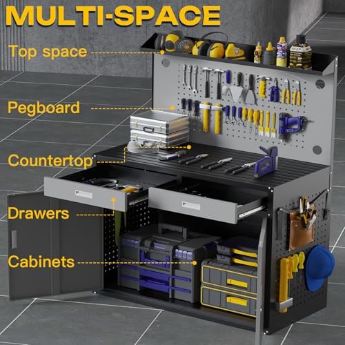 Eltean 48" Workbench, Heavy Duty 2500 LBS Capacity Work Benches for Garage | Work Bench with Drawers and Storage