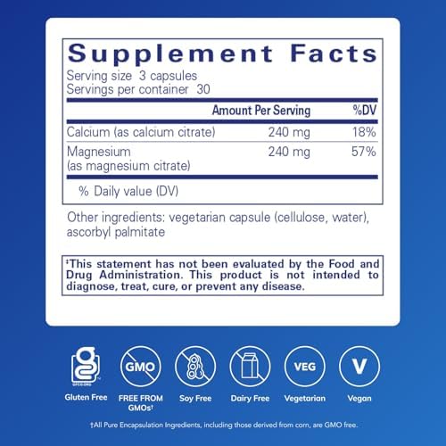 Pure Encapsulations Calcium Magnesium (Citrate) - 240 g Calcium & 240 g Magnesium - Bone Health Support* - Non-GMO & Vegan - 180 Capsules | 240 g Calcium and 240 g Magnesium, Bone Health Support*, Non-GMO and Vegan, Bone Health Support*