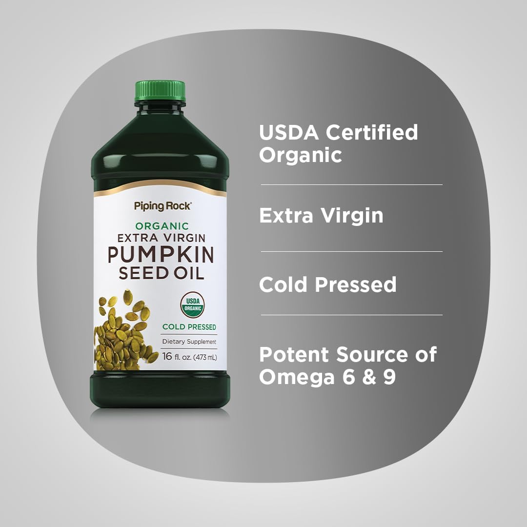 Piping Rock Pumpkin Seed Oil Organic Cold Pressed | 16 Fl Oz | Extra Virgin Liquid Supplement | Vegetarian, Non-GMO, Gluten Free