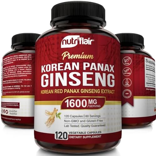 NutriFlair Korean Red Panax Ginseng 1600mg – 120 Vegan Capsules | 5% Ginsenosides | Non-GMO