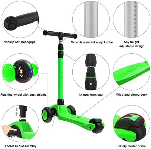 Allek Kick Scooter B03, Lean 'N Glide 3-Wheeled Push Scooter with Extra Wide PU Light-Up Wheels