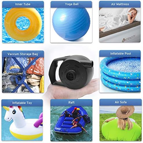 Etekcity Air Pump for Inflatables, Portable Electric Air Mattress Pump, Quick-Fill Perfect Inflator/Deflator for Couch, Blow up Pool Floats Raft Bed Boat Toy with Nozzles, 110-120V, Black