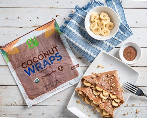 NUCO Organic Coconut Wraps, Cinnamon - Gluten Free, Low Carb, Vegan, 5 Ct | Paleo, Non-GMO, Dairy-free, Kosher, No Salt Added, Yeast-free