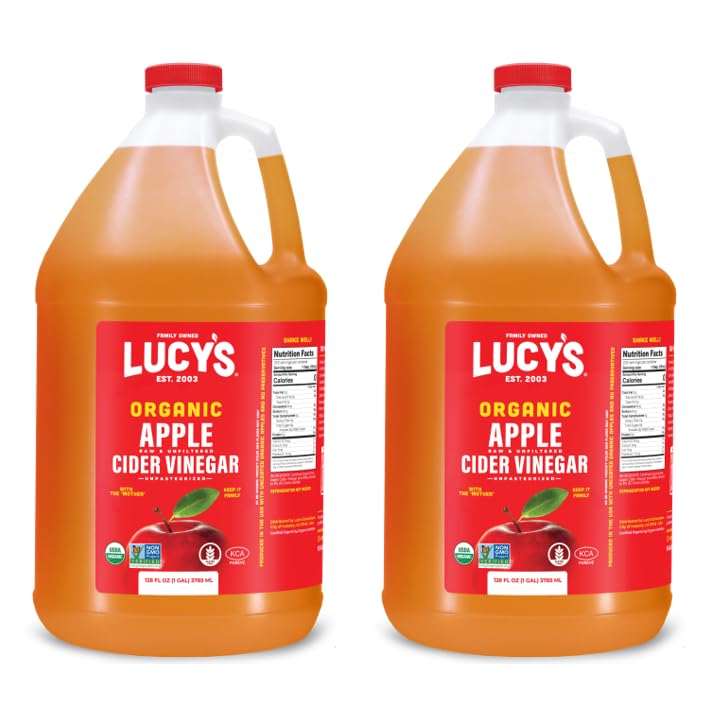 Lucy's Family Owned - USDA Organic NonGMO Raw Apple Cider Vinegar, Unfiltered, Unpasteurized, With the Mother, (2 Pack Gallon)