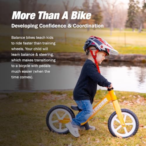 Strider 12 Comp, No Pedal Balance Bike for Kids Ages 1–3 Years | No-Pedal Composite Bike, Adjustable Seat, Lightweight Frame, Easy Assembly, Durable All-Weather Plastic, Never Flat Tires