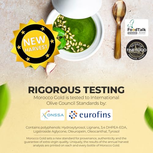 Morocco Gold New Harvest Olive Oil Extra Virgin - Polyphenol Rich 606mg/kg - Cold Pressed Olive Oil - Pure & 100% Natural with up to 4 Years Shelf-life - Fresh Harvest EVOO - (500ml (Pack of 1))