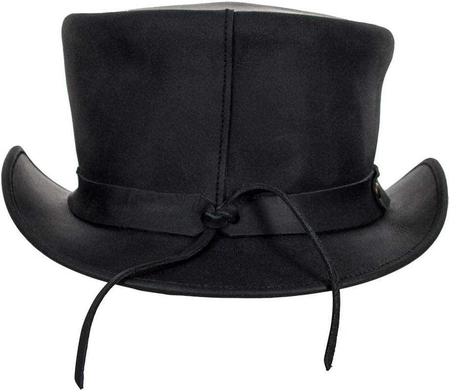 Dream Apparel Black Leather Top Hat Men Women Steampunk Halloween Costume Plague Doctor Deadman Tophat Victorian Short Topper