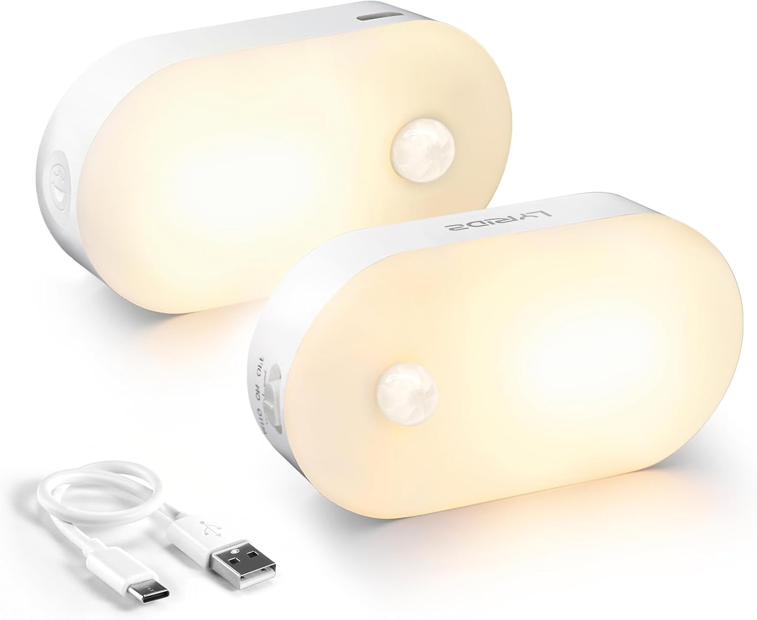 Lyridz Rechargeable Battery Night Light with Motion Sensor, Portable Mini Warm White LED Stick-on Closet Light, Adjustable Brightness for Bathroom