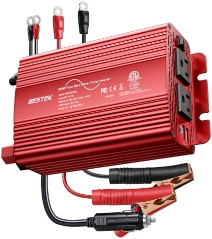 BESTEK 300W Pure Sine Wave Power Inverter - DC 12V to AC 110V Car Converter