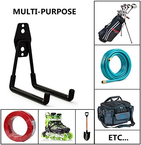 Wall Mount Heavy Duty Double Utility Tools Hooks with Anti-Slip Coating for Garage Storage Organizer Shovels Chair Hose