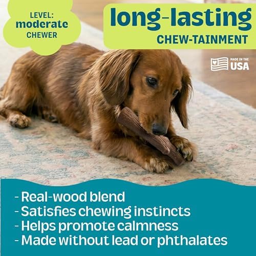 Pupstages Dogwood Dog Chew Toy, Made in the USA – Real-Wood Blend, Natural Flavor & Texture, Moderate Chewers, Small, 5.4"