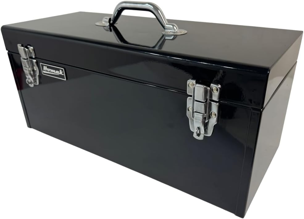 Homak Steel Flat Top Toolbox with Removable Tray, Black, 20 Inches