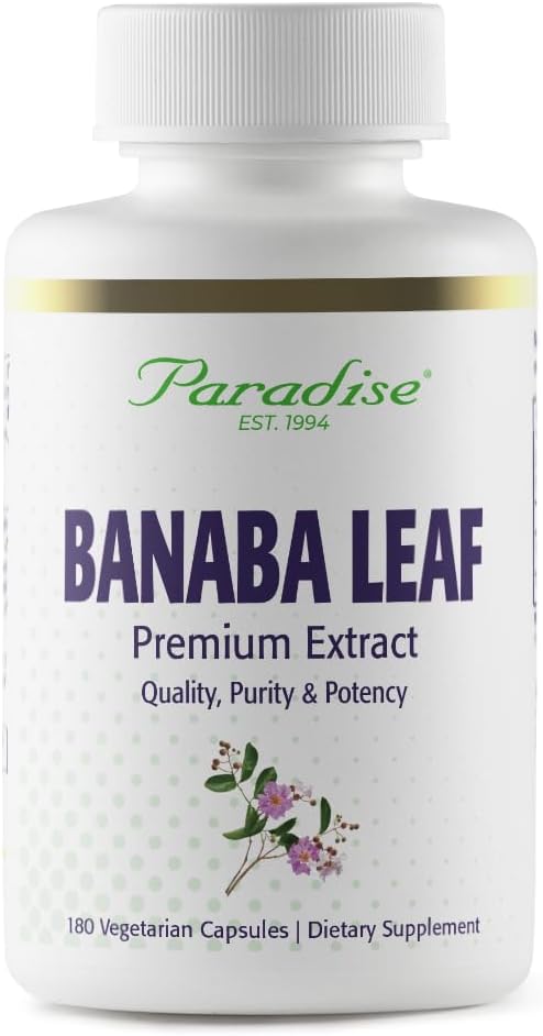 Paradise Herbs & Essentials Banaba Leaf Extract 250 mg, 180 Capsules | 12:1 concentrated formula, vegan, gluten free, non-GMO dietary supplement with a convenient daily serving format