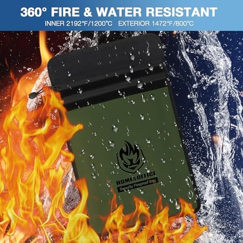 Andyer 2 Pockets Fireproof Document Bag (15"x11"), Protect Values from Fire